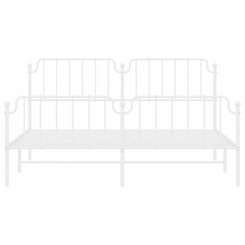 White Metal Bed Frame with Footboard - 183x213cm Sturdy Design