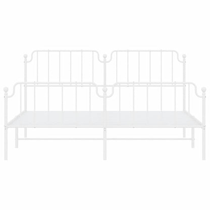 White Metal Bed Frame with Footboard - 183x213cm Sturdy Design