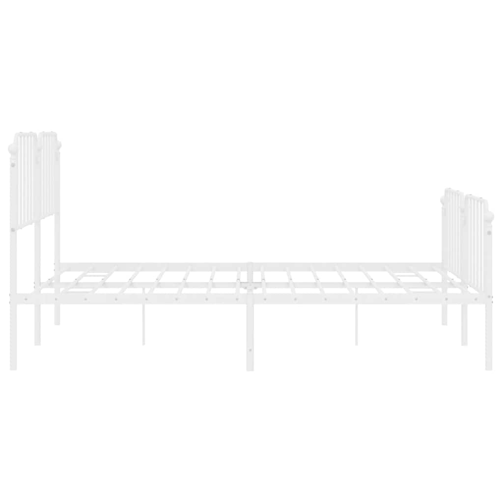 White Metal Bed Frame with Footboard - 183x213cm Sturdy Design