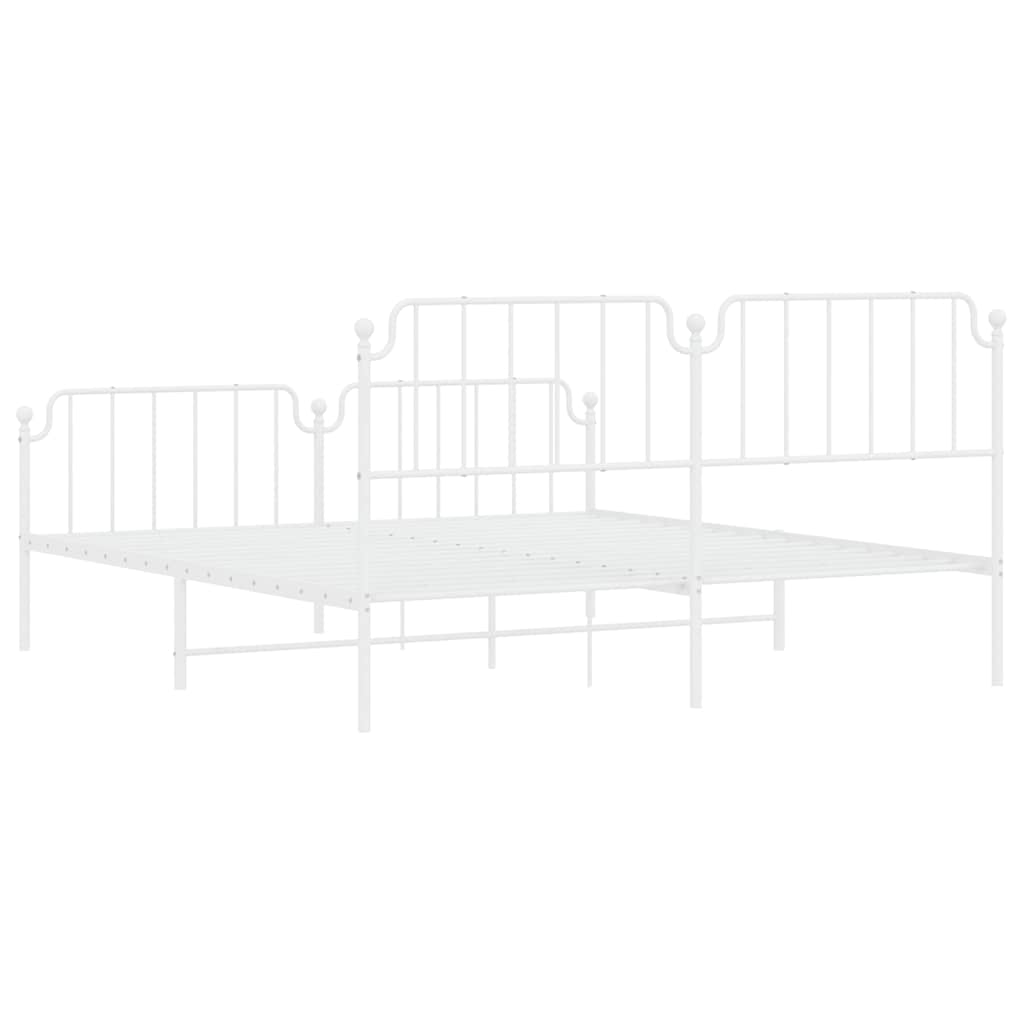 White Metal Bed Frame with Footboard - 183x213cm Sturdy Design