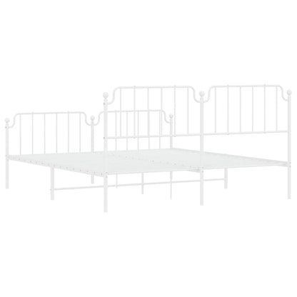 White Metal Bed Frame with Footboard - 183x213cm Sturdy Design