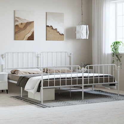 White Metal Bed Frame with Footboard - 183x213cm Sturdy Design