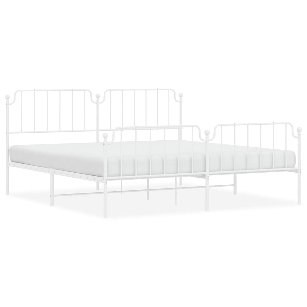 White Metal Bed Frame with Footboard - 193x203cm