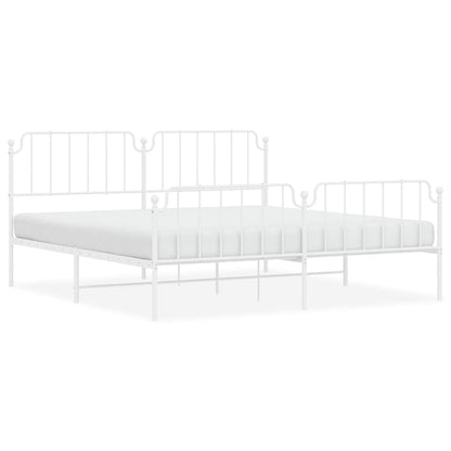 White Metal Bed Frame with Footboard - 193x203cm