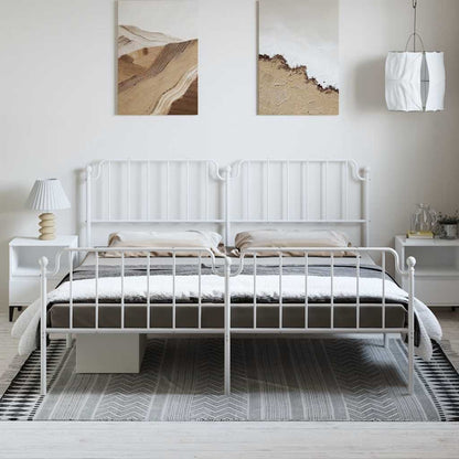 White Metal Bed Frame with Footboard - 193x203cm