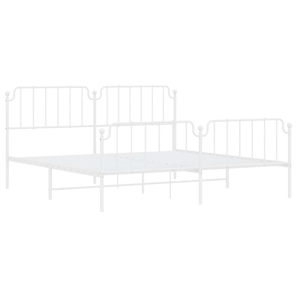 White Metal Bed Frame with Footboard - 193x203cm
