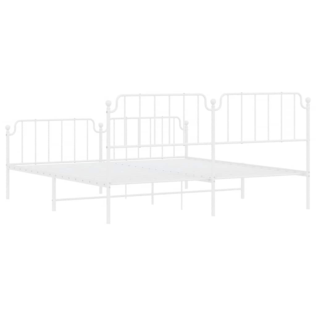 White Metal Bed Frame with Footboard - 193x203cm