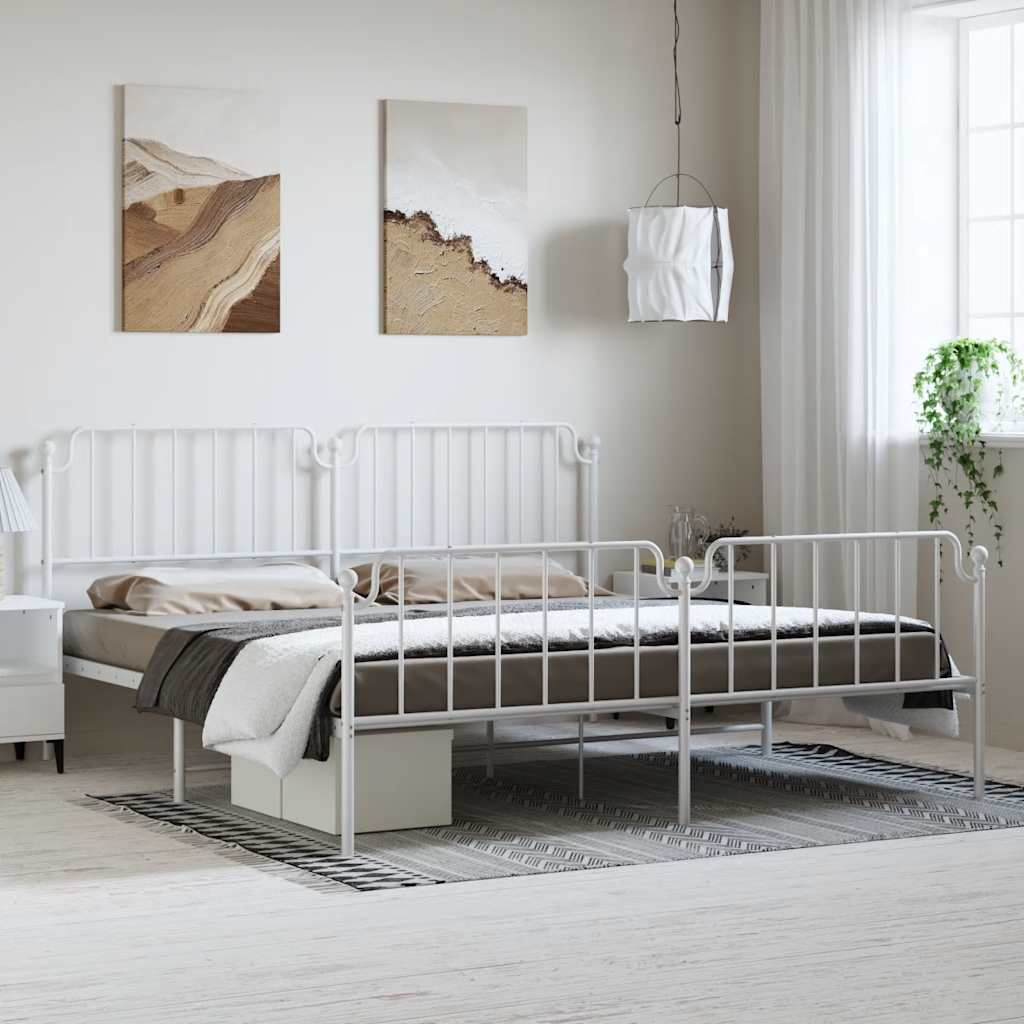 White Metal Bed Frame with Footboard - 193x203cm