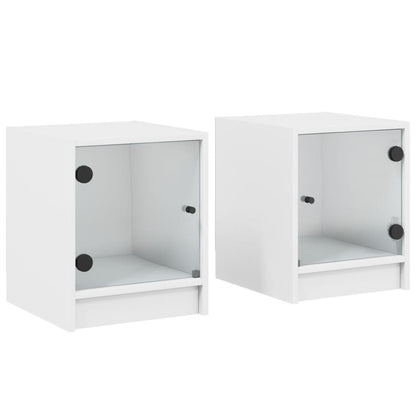 White Bedside Cabinets with Glass Doors 2 Pcs - 35x37x42 cm