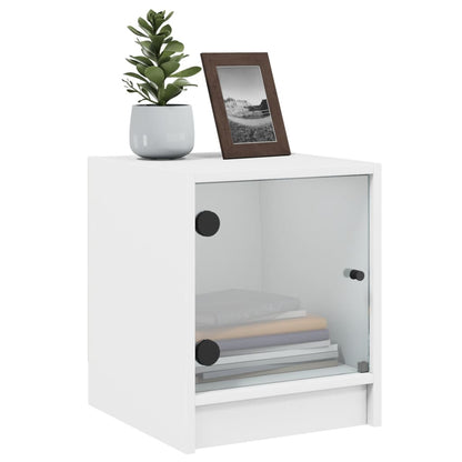 White Bedside Cabinets with Glass Doors 2 Pcs - 35x37x42 cm