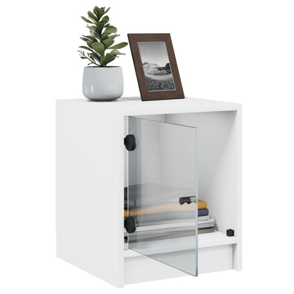 White Bedside Cabinets with Glass Doors 2 Pcs - 35x37x42 cm
