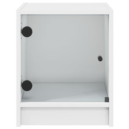 White Bedside Cabinets with Glass Doors 2 Pcs - 35x37x42 cm