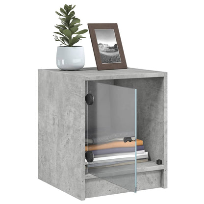 Concrete Grey Bedside Cabinets with Glass Doors - Set of 2, 35x37x42 cm