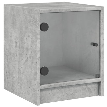 Concrete Grey Bedside Cabinets with Glass Doors - Set of 2, 35x37x42 cm