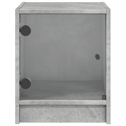 Concrete Grey Bedside Cabinets with Glass Doors - Set of 2, 35x37x42 cm