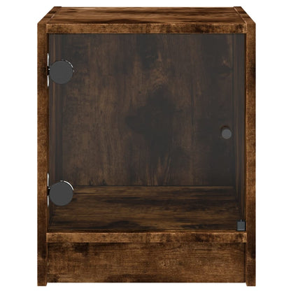 Smoked Oak Bedside Cabinet with Glass Door - 35x37x42 cm