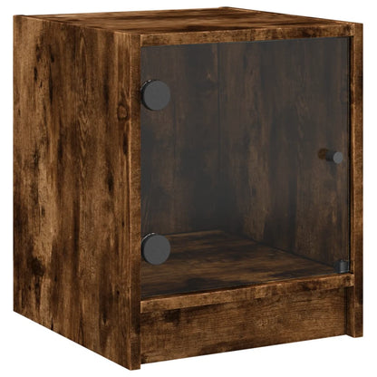 Smoked Oak Bedside Cabinets with Glass Doors - Set of 2, 35x37x42 cm