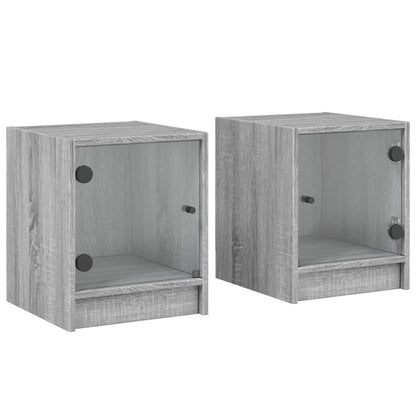 Grey Sonoma Bedside Cabinets with Glass Doors - Set of 2, 35x37x42 cm