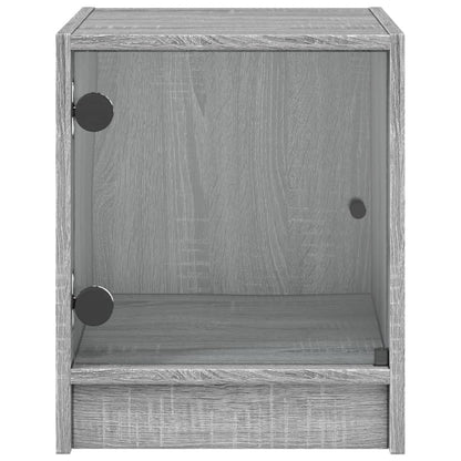 Grey Sonoma Bedside Cabinets with Glass Doors - Set of 2, 35x37x42 cm