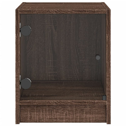 Brown Oak Bedside Cabinet with Glass Door - 35x37x42 cm