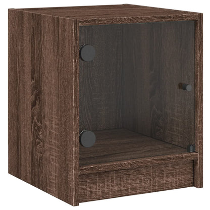 Brown Oak Bedside Cabinets with Glass Doors - Set of 2, 35x37x42 cm