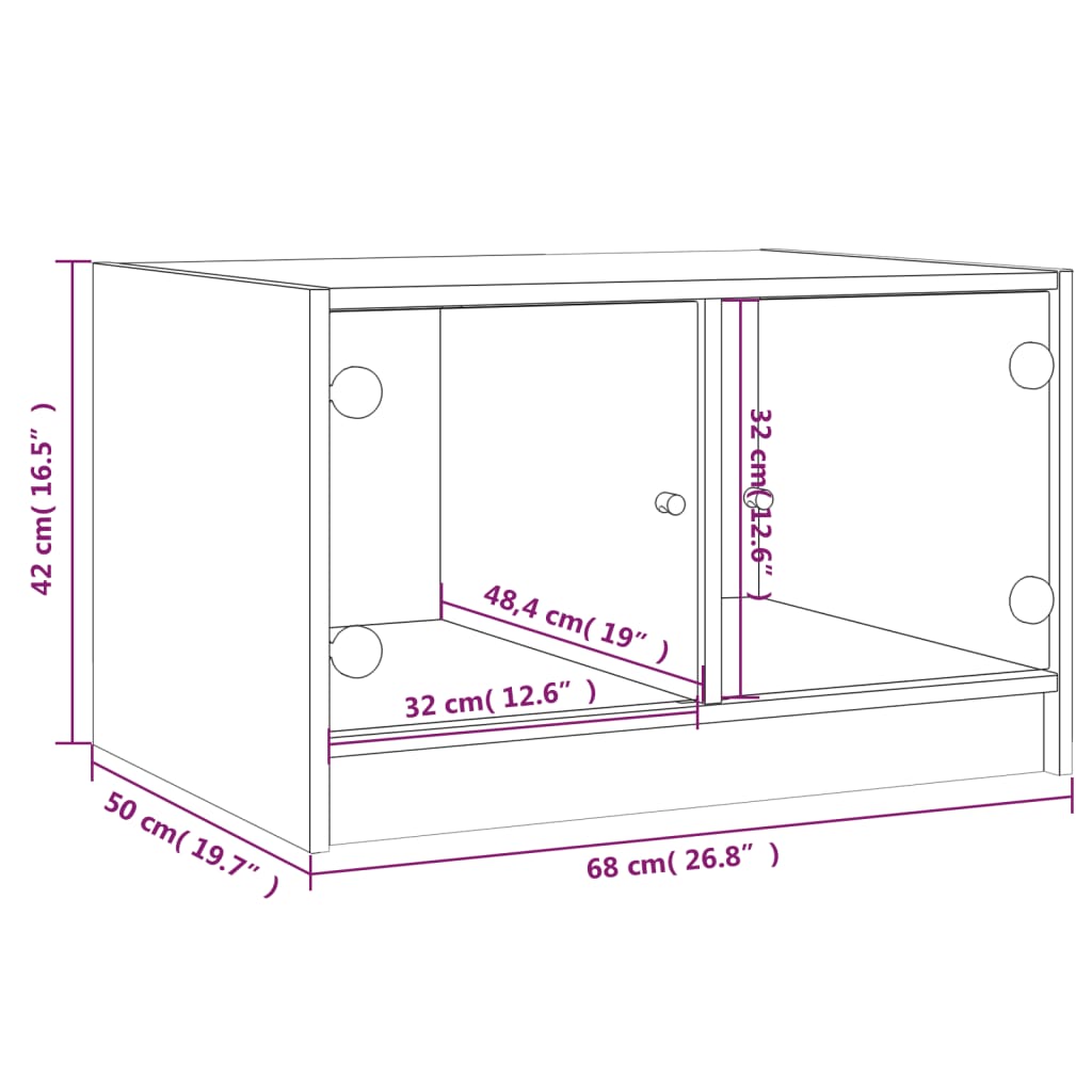 Coffee Table with Glass Doors Grey Sonoma 68x50x42 cm