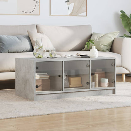 Coffee Table with Glass Doors Concrete Grey 102x50x42 cm