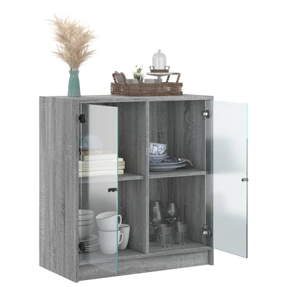 Side Cabinet with Glass Doors Grey Sonoma 68x37x75.5 cm