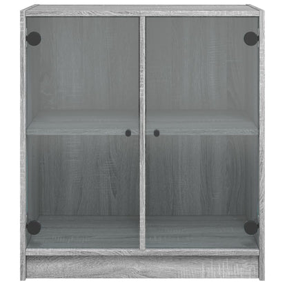 Side Cabinet with Glass Doors Grey Sonoma 68x37x75.5 cm
