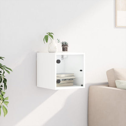 White Bedside Cabinet with Glass Door - 35x37x35 cm Wood Finish