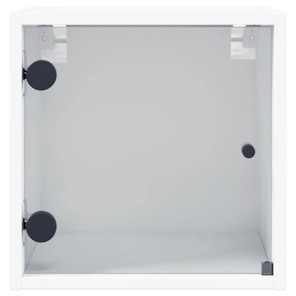 White Bedside Cabinet with Glass Door - 35x37x35 cm Wood Finish