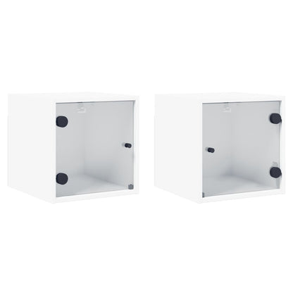 White Bedside Cabinets with Glass Doors Set of 2 - Elegant Storage