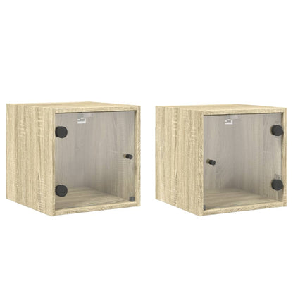 Sonoma Oak Bedside Cabinets with Glass Doors - Set of 2, 35x37x35 cm