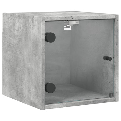 Concrete Grey Glass Door Bedside Cabinet - 35x37x35 cm