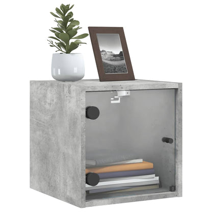 Concrete Grey Glass Door Bedside Cabinet - 35x37x35 cm