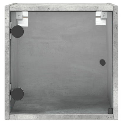 Concrete Grey Glass Door Bedside Cabinet - 35x37x35 cm