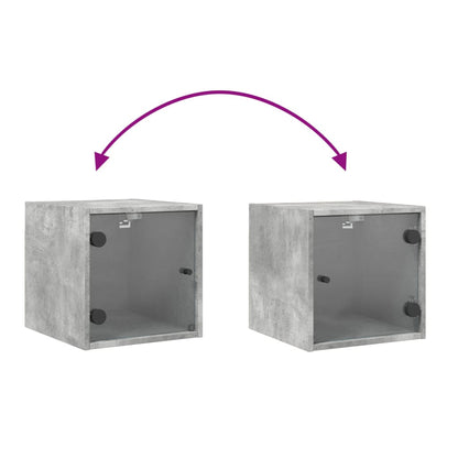 Concrete Grey Glass Door Bedside Cabinet - 35x37x35 cm