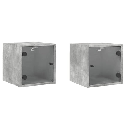 Concrete Grey Bedside Cabinets with Glass Doors, 2pcs, 35x37x35cm