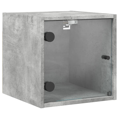 Concrete Grey Bedside Cabinets with Glass Doors, 2pcs, 35x37x35cm