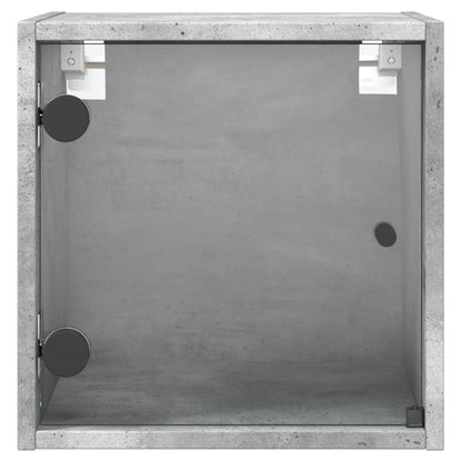 Concrete Grey Bedside Cabinets with Glass Doors, 2pcs, 35x37x35cm