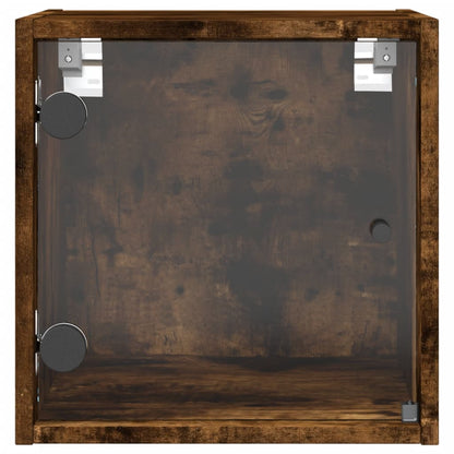 Smoked Oak Bedside Cabinet with Glass Door - 35x37x35 cm