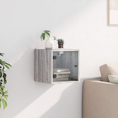 Grey Sonoma Bedside Cabinet with Glass Door, 35x37x35 cm
