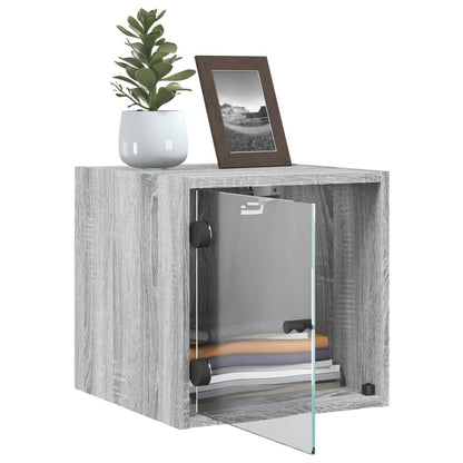 Grey Sonoma Bedside Cabinet with Glass Door, 35x37x35 cm