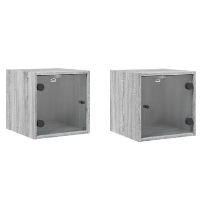 Grey Sonoma Bedside Cabinets with Glass Doors 2pcs - 35x37x35 cm