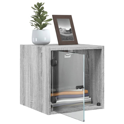 Grey Sonoma Bedside Cabinets with Glass Doors 2pcs - 35x37x35 cm