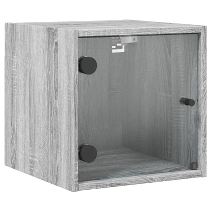 Grey Sonoma Bedside Cabinets with Glass Doors 2pcs - 35x37x35 cm