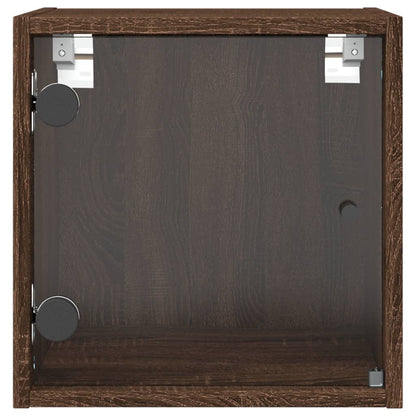 Brown Oak Bedside Cabinet w/ Glass Door - 35x37x35 cm