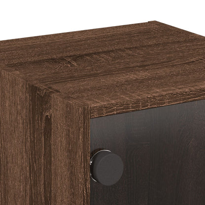 Brown Oak Bedside Cabinets with Glass Doors - Set of 2, 35x37x35 cm