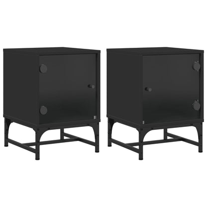 Black Bedside Cabinets with Glass Doors 2 pcs - 35x37x50 cm