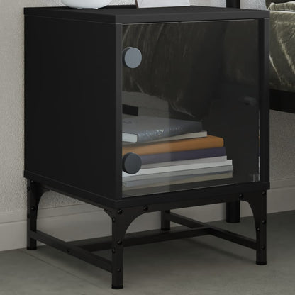 Black Bedside Cabinets with Glass Doors 2 pcs - 35x37x50 cm
